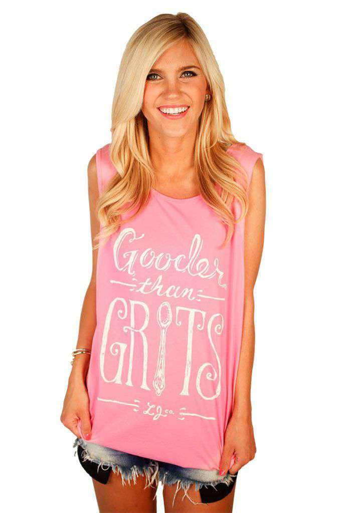 Gooder Than Grits Tank Top in Pink by Lauren James - Country Club Prep