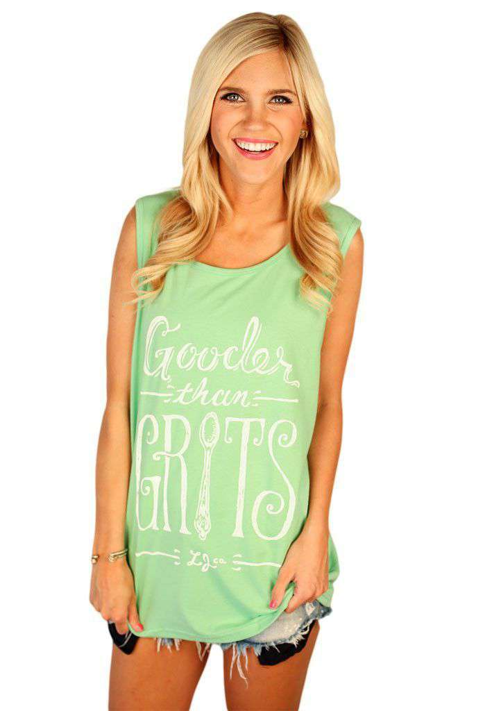 Gooder Than Grits Tank Top in Stem Green by Lauren James - Country Club Prep