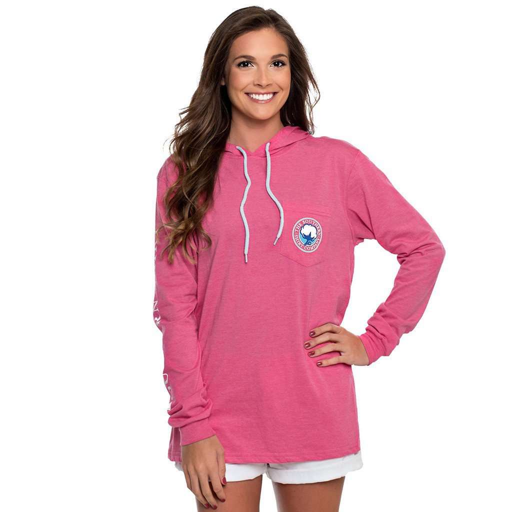 Heathered Long Sleeve Hoodie Tee in Rose by The Southern Shirt Co. - Country Club Prep