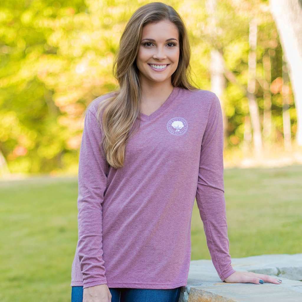 Heathered V-Neck Long Sleeve Tee in Hawthorn Rose by The Southern Shirt Co. - Country Club Prep