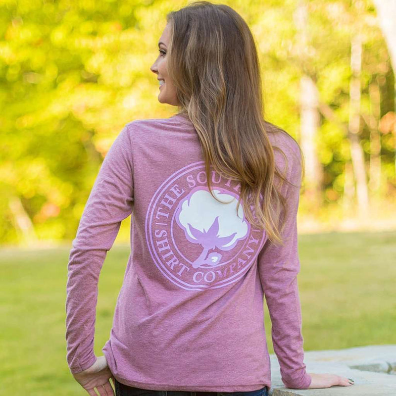 Heathered V-Neck Long Sleeve Tee in Hawthorn Rose by The Southern Shirt Co. - Country Club Prep