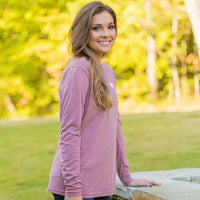 Heathered V-Neck Long Sleeve Tee in Hawthorn Rose by The Southern Shirt Co. - Country Club Prep