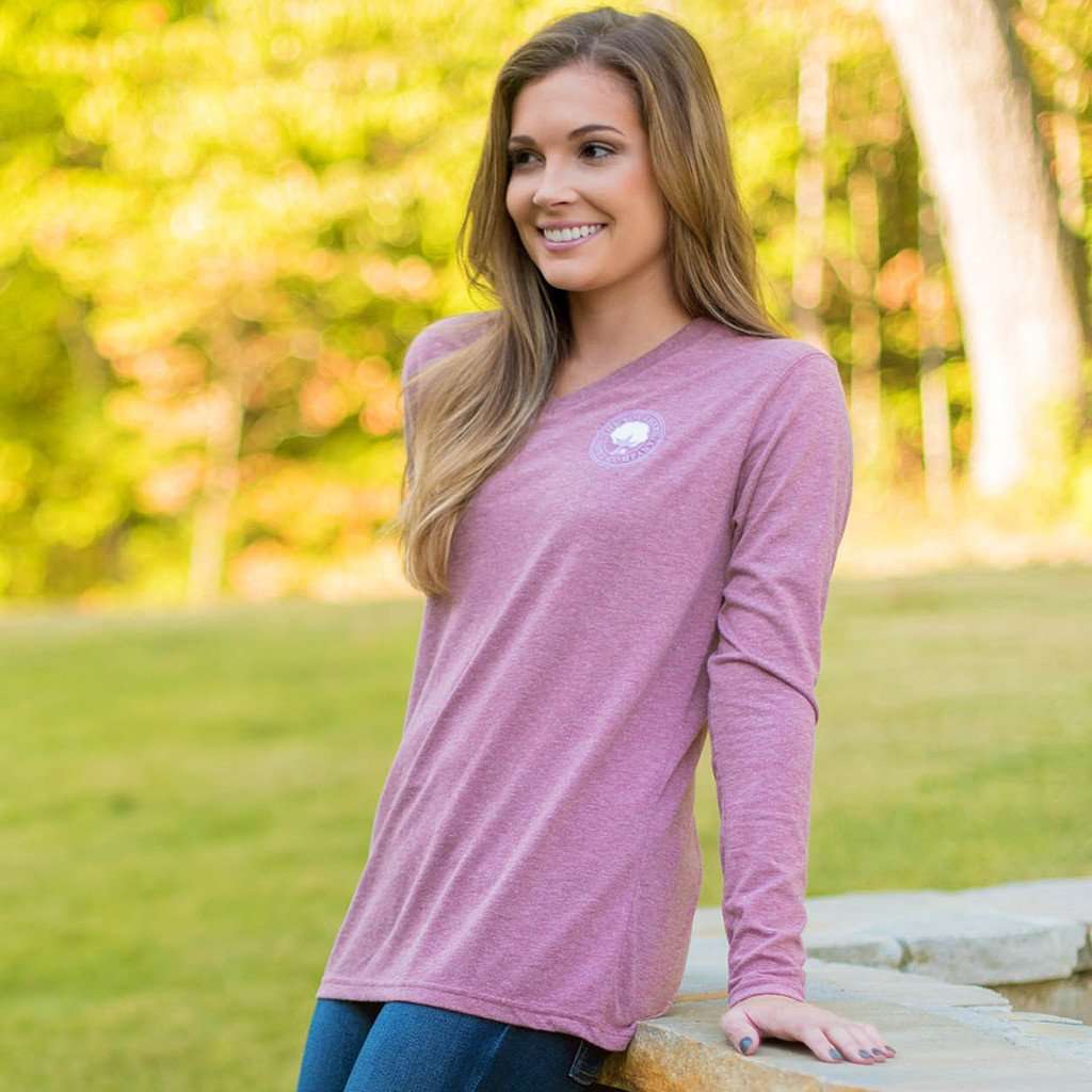 Heathered V-Neck Long Sleeve Tee in Hawthorn Rose by The Southern Shirt Co. - Country Club Prep