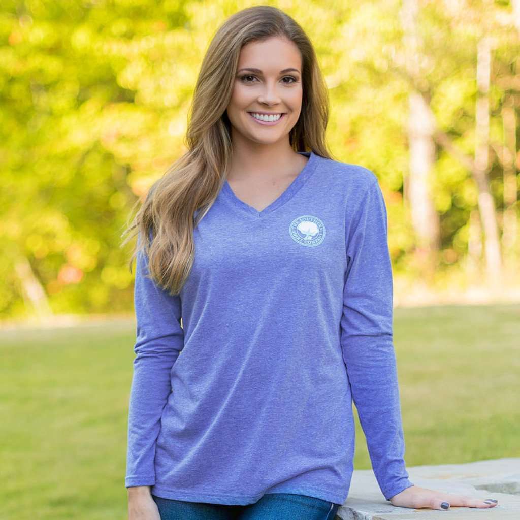 Heathered V-Neck Long Sleeve Tee in Periwinkle by The Southern Shirt Co. - Country Club Prep