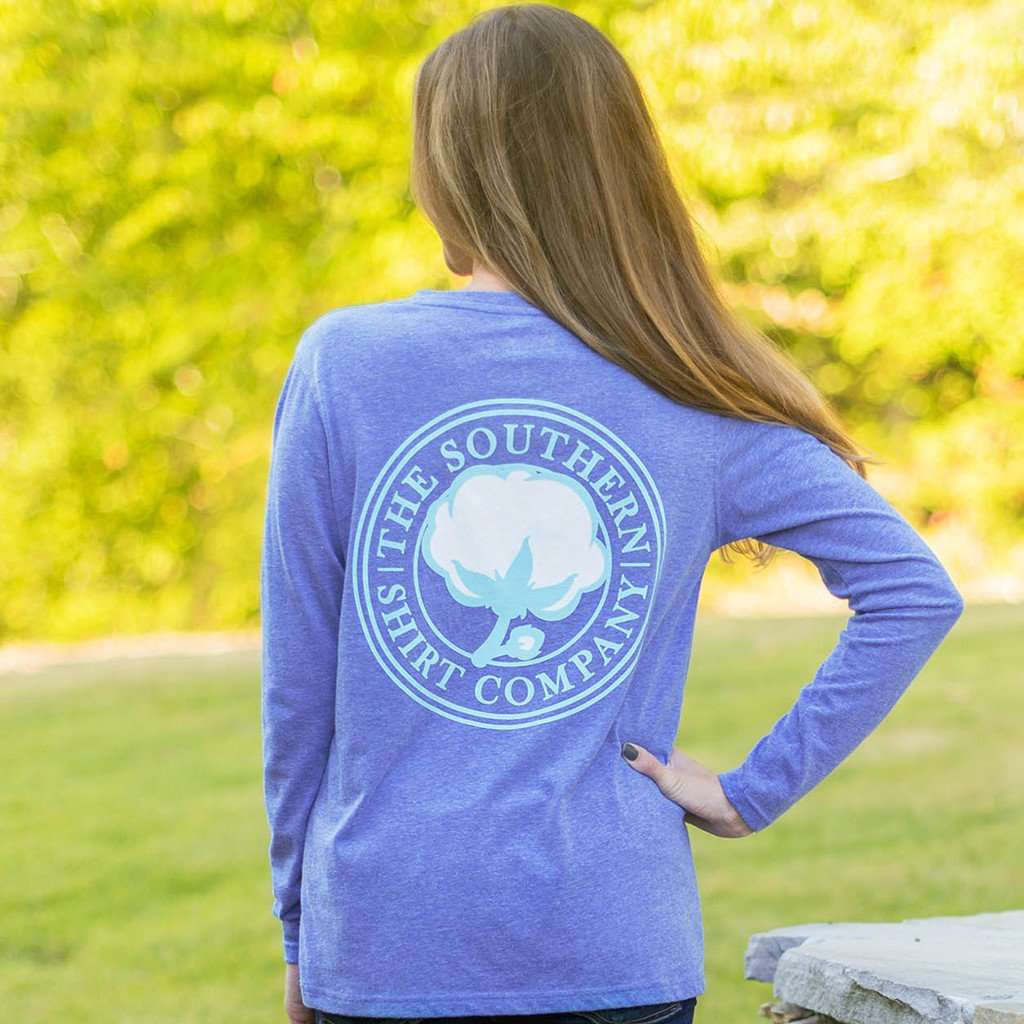 Heathered V-Neck Long Sleeve Tee in Periwinkle by The Southern Shirt Co. - Country Club Prep