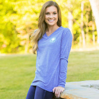 Heathered V-Neck Long Sleeve Tee in Periwinkle by The Southern Shirt Co. - Country Club Prep