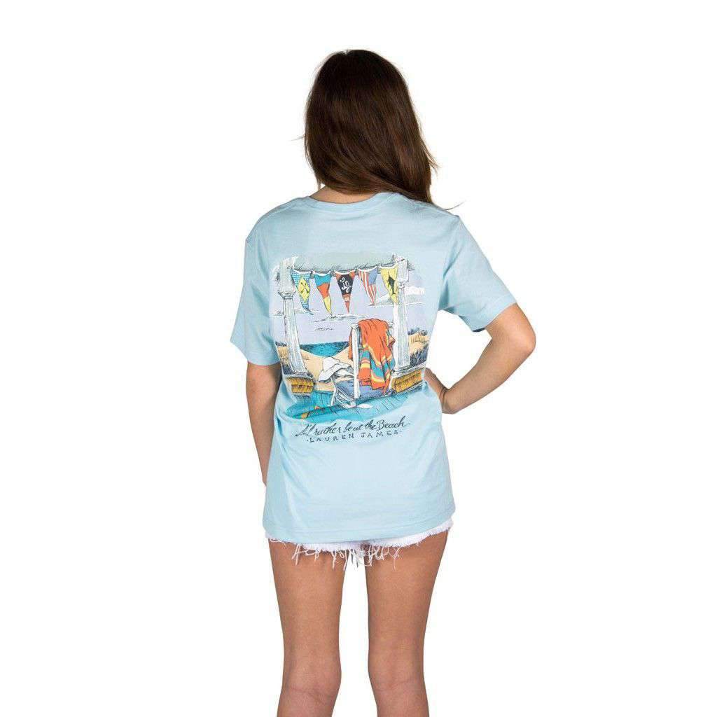 I'd Rather Be at the Beach Pocket Tee in Light Blue by Lauren James - Country Club Prep
