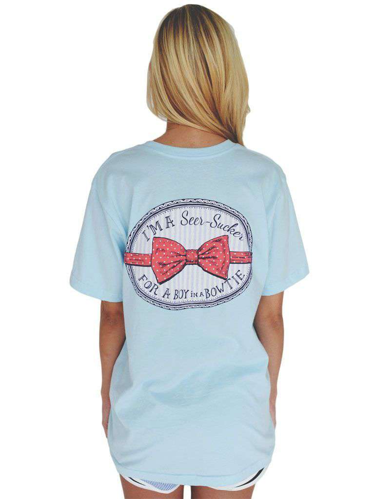 I'm a Seersucker for a Boy in a Bow Tie Tee in Light Blue by Lauren James - Country Club Prep