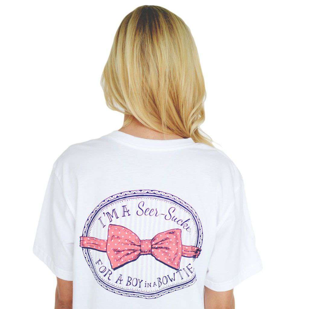 I'm a Seersucker for a Boy in a Bow Tie Tee in White by Lauren James - Country Club Prep