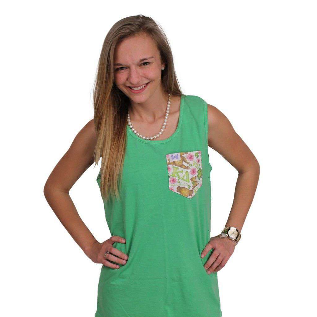 Kappa Delta Tank Top in Pine Forest Green with Pattern Pocket by the Frat Collection - Country Club Prep