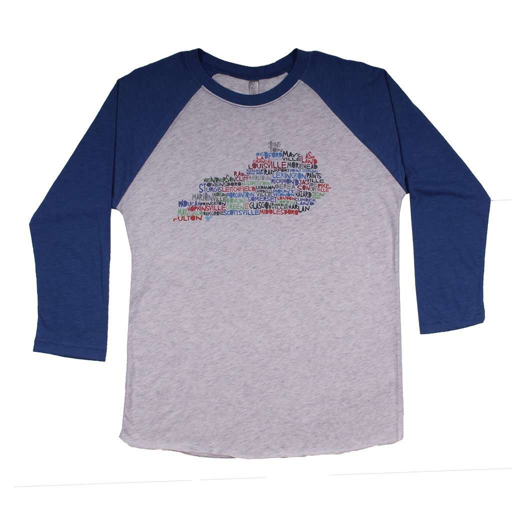 Kentucky Cities and Towns Raglan Tee Shirt in Royal Blue by Southern Roots - Country Club Prep