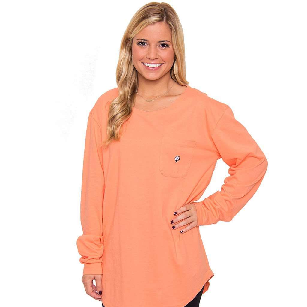 Kimmy Boatneck Long Sleeve Tee in Papaya Orange by The Southern Shirt Co. - Country Club Prep