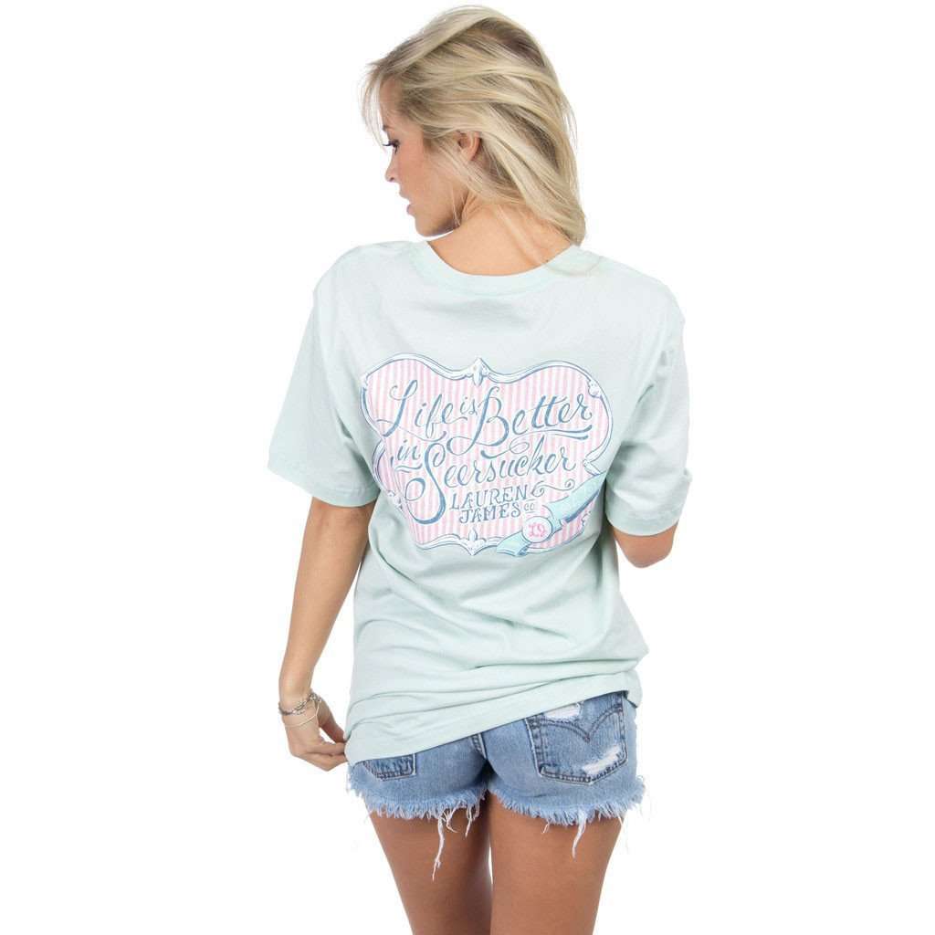 Life is Better in Seersucker Tee 2.0 in Mint by Lauren James - Country Club Prep