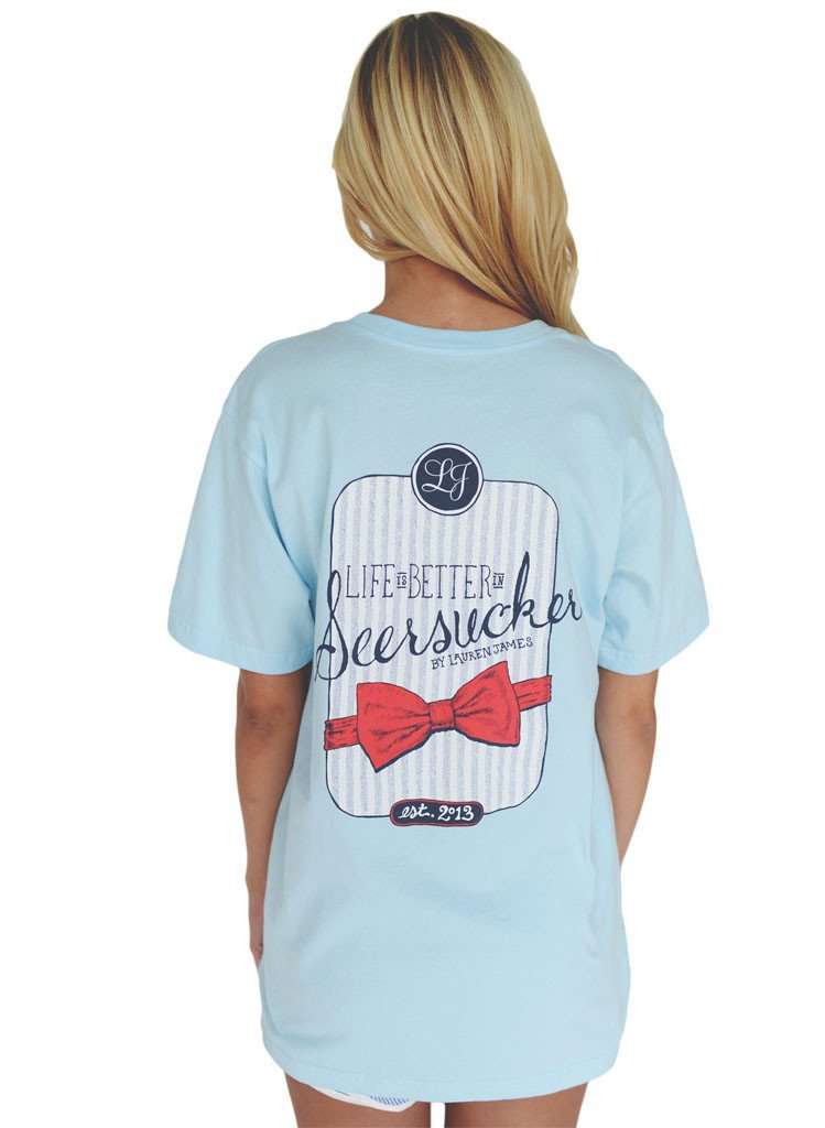 Life is Better in Seersucker Tee in Blue by Lauren James - Country Club Prep