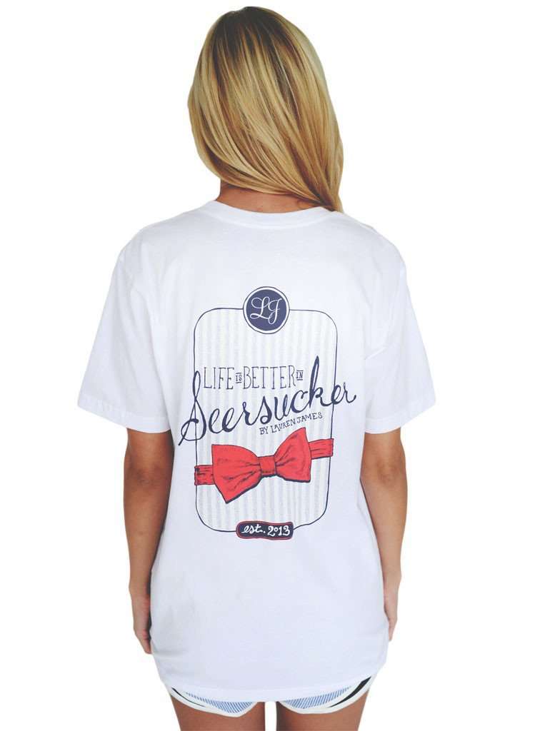 Life is Better in Seersucker Tee in White by Lauren James - Country Club Prep