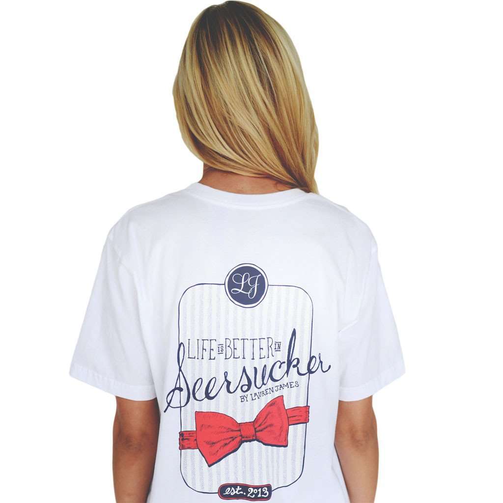 Life is Better in Seersucker Tee in White by Lauren James - Country Club Prep