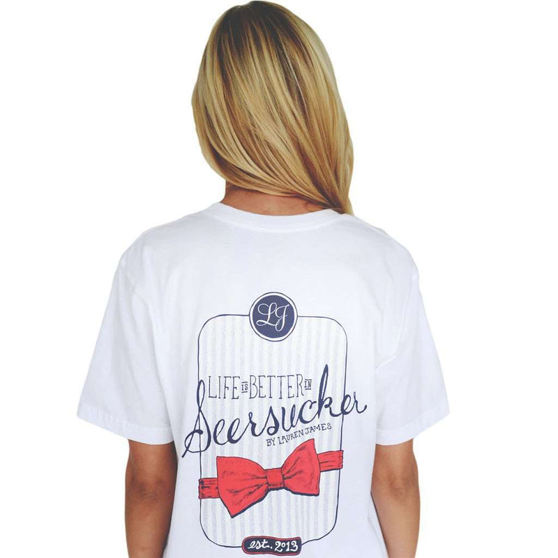 Life is Better in Seersucker Tee in White by Lauren James - Country Club Prep