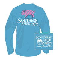 Lil Striped Pig Long Sleeve Tee Shirt in Royal Caribbean by Southern Fried Cotton - Country Club Prep