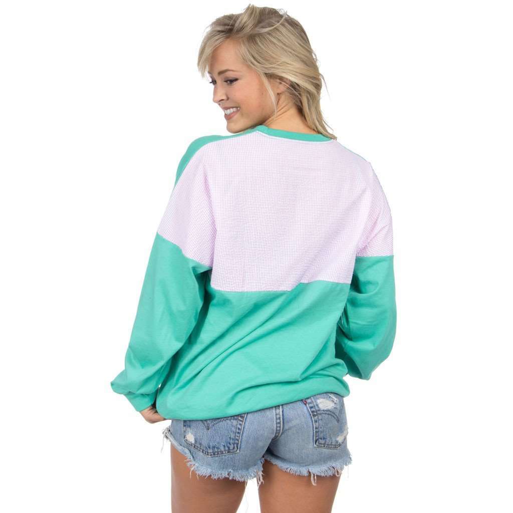 Long Sleeve Beachcomber in Aquarium and Pink Seersucker by Lauren James - Country Club Prep