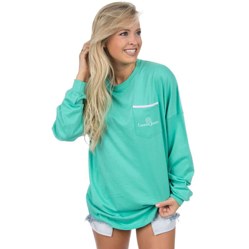 Long Sleeve Beachcomber in Aquarium and Pink Seersucker by Lauren James - Country Club Prep