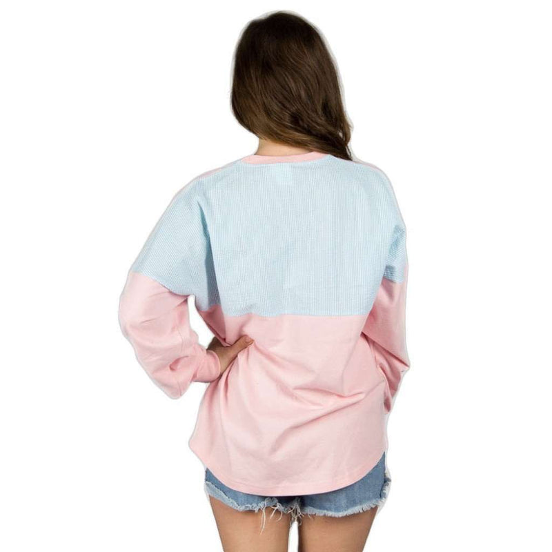 Long Sleeve Beachcomber in Candy Pink with Sky Blue Seersucker by Lauren James - Country Club Prep