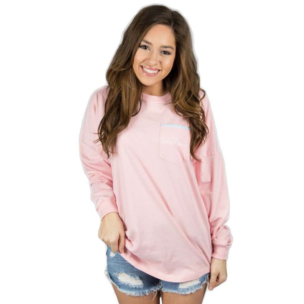 Long Sleeve Beachcomber in Candy Pink with Sky Blue Seersucker by Lauren James - Country Club Prep