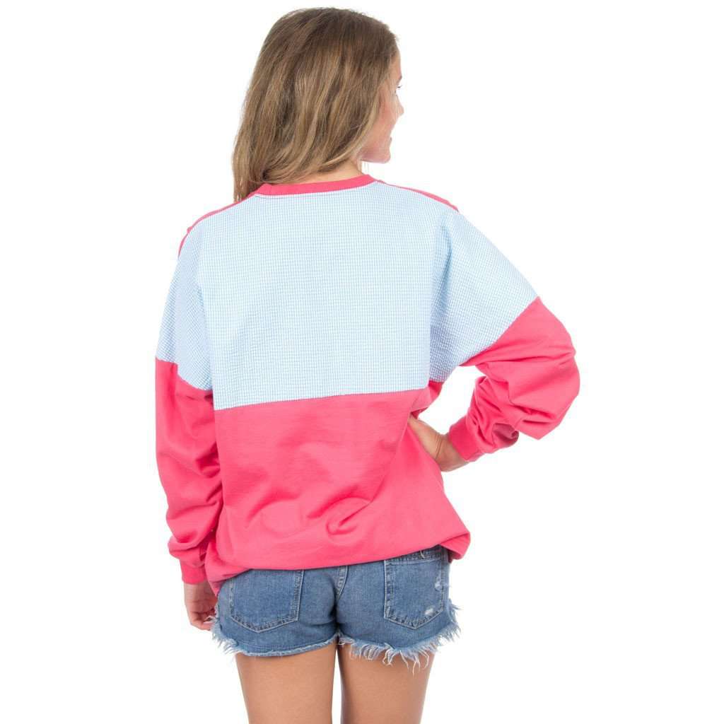 Long Sleeve Beachcomber in Claret Red and Sky Blue Seersucker by Lauren James - Country Club Prep