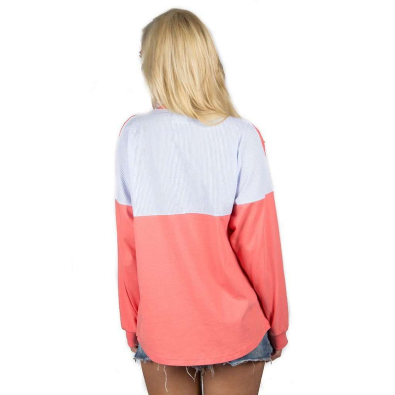 Long Sleeve Beachcomber in Coral with Light Blue Seersucker by Lauren James - Country Club Prep