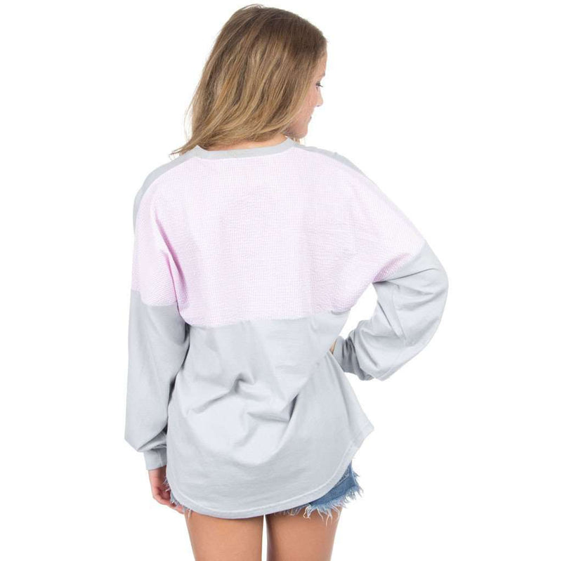 Long Sleeve Beachcomber in Light Grey and Pink Seersucker by Lauren James - Country Club Prep