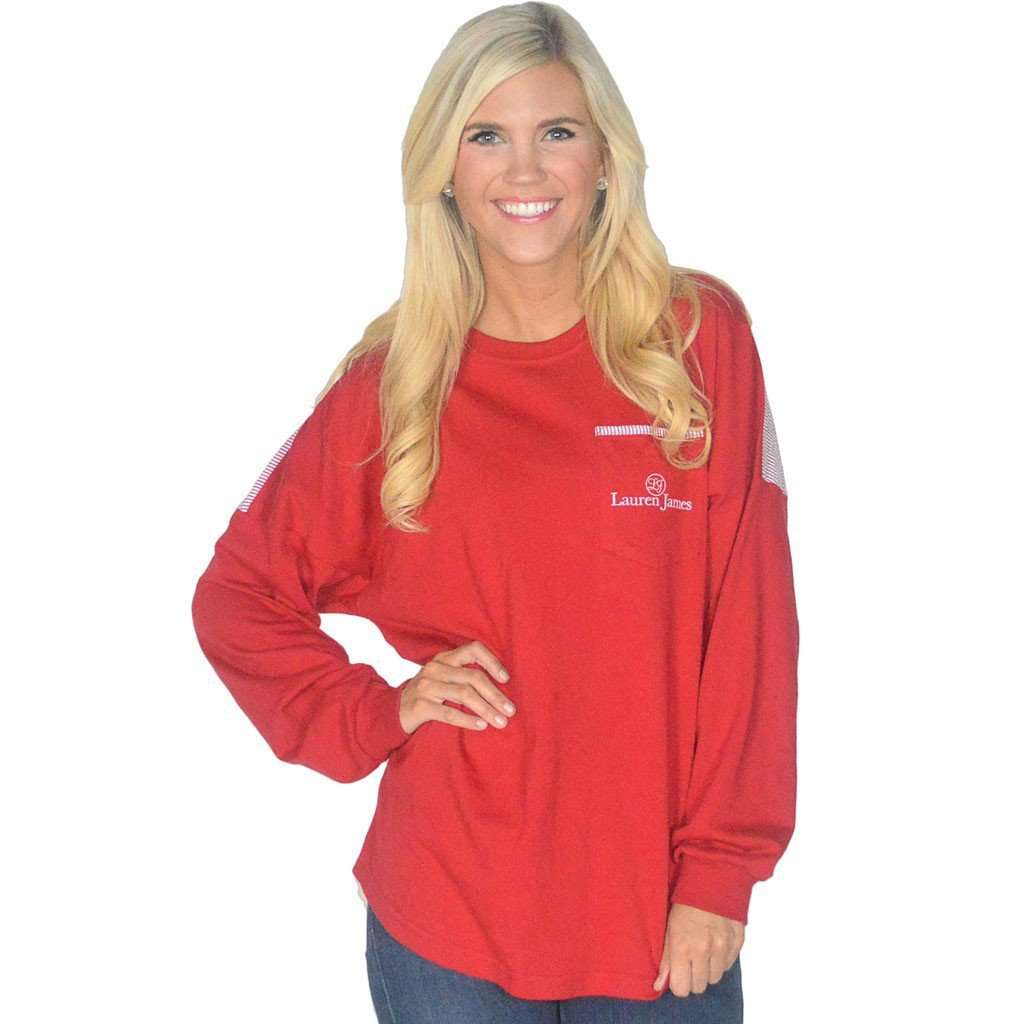 Long Sleeve Beachcomber in Lighthouse Red with Crimson Seersucker by Lauren James - Country Club Prep