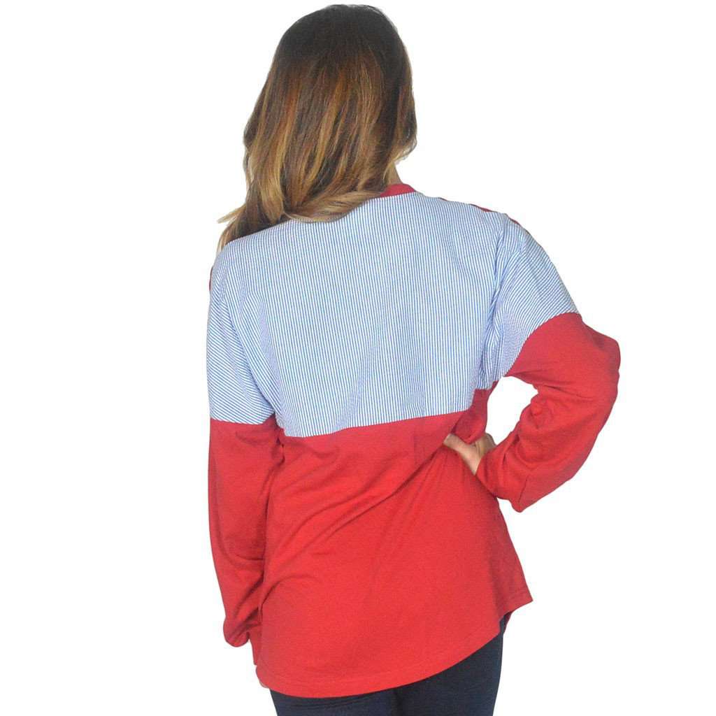 Long Sleeve Beachcomber in Lighthouse Red with Royal Seersucker by Lauren James - Country Club Prep