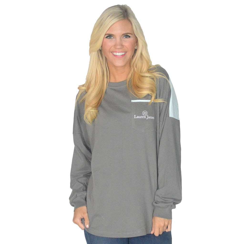 Long Sleeve Beachcomber in Pebble Gray with Mint Seersucker by Lauren James - Country Club Prep