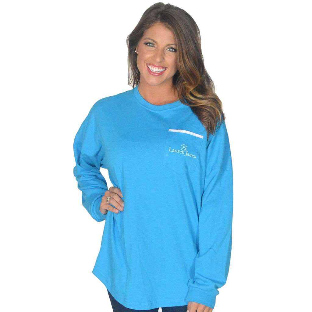 Long Sleeve Beachcomber in Regatta Blue with Light Pink Seersucker by Lauren James - Country Club Prep