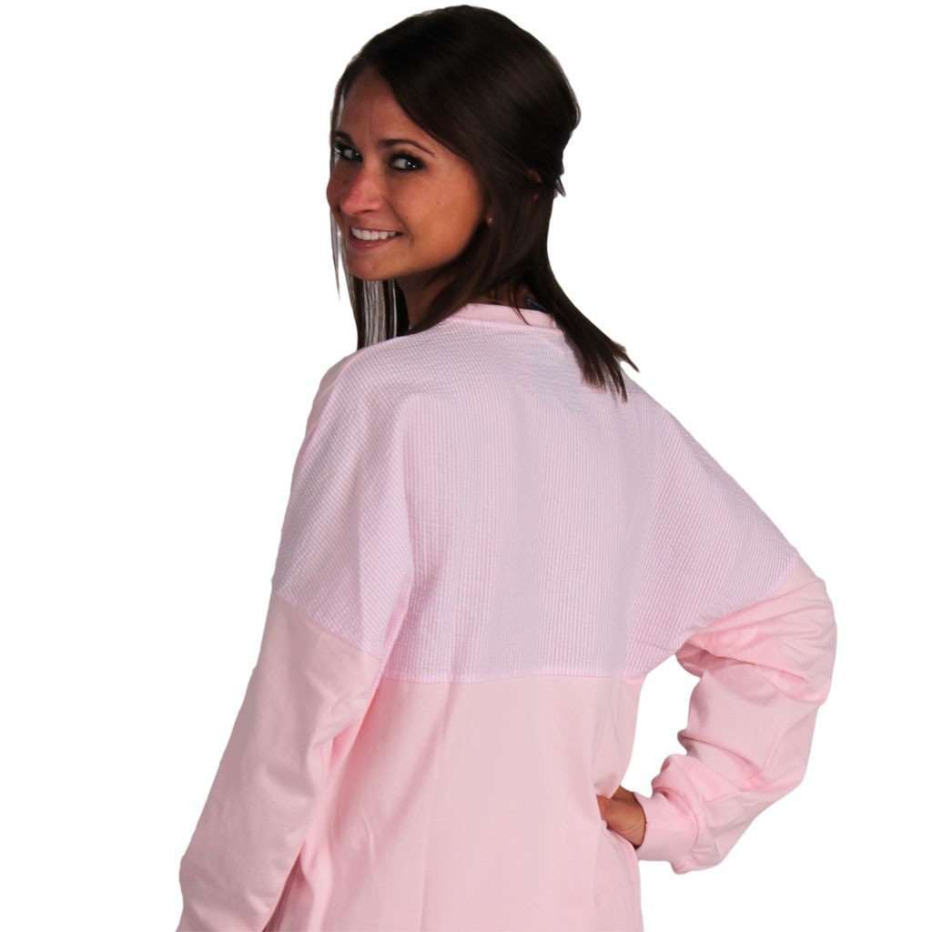 Long Sleeve Beachcomber in Seashell with Pink Seersucker by Lauren James - Country Club Prep