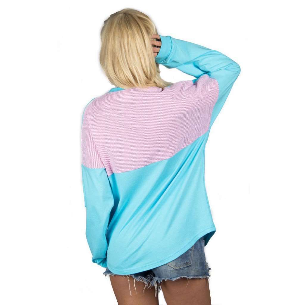 Long Sleeve Beachcomber in Sky Blue with Hot Pink Seersucker by Lauren James - Country Club Prep