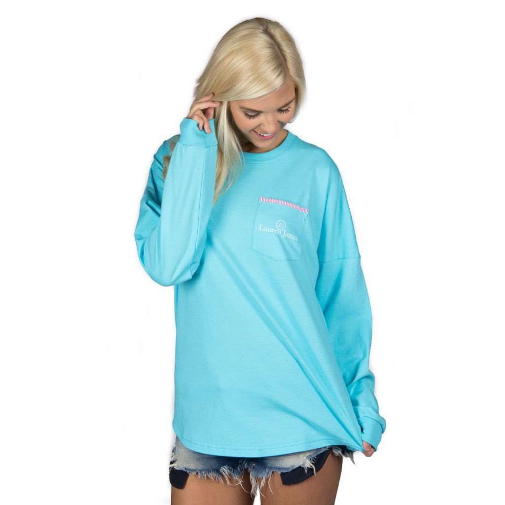 Long Sleeve Beachcomber in Sky Blue with Hot Pink Seersucker by Lauren James - Country Club Prep