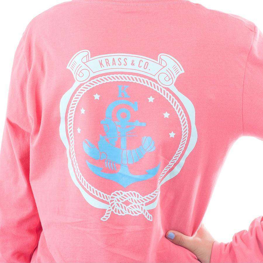 Long Sleeve Classic Crest Pocket Tee Shirt in Coral by Krass & Co. - Country Club Prep