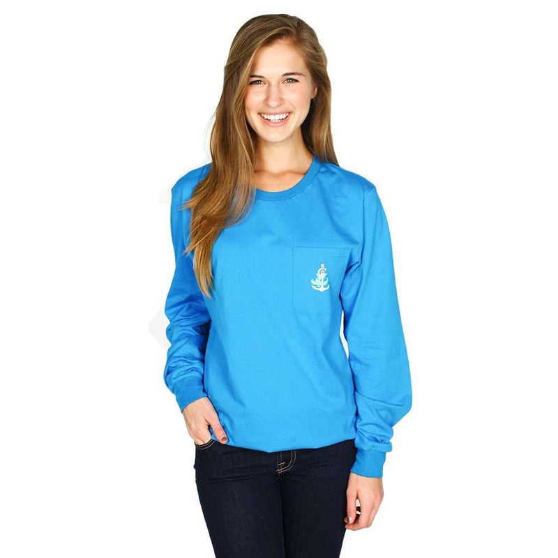 Long Sleeve Classic Crest Pocket Tee Shirt in Royal Blue by Krass & Co. - Country Club Prep