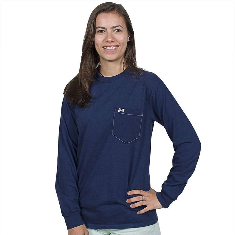Long Sleeve Pocket Tee Shirt in Dark Navy by The Frat Collection - Country Club Prep