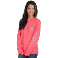 Long Sleeve Preptec Logo Tee in Coral by Lauren James - Country Club Prep