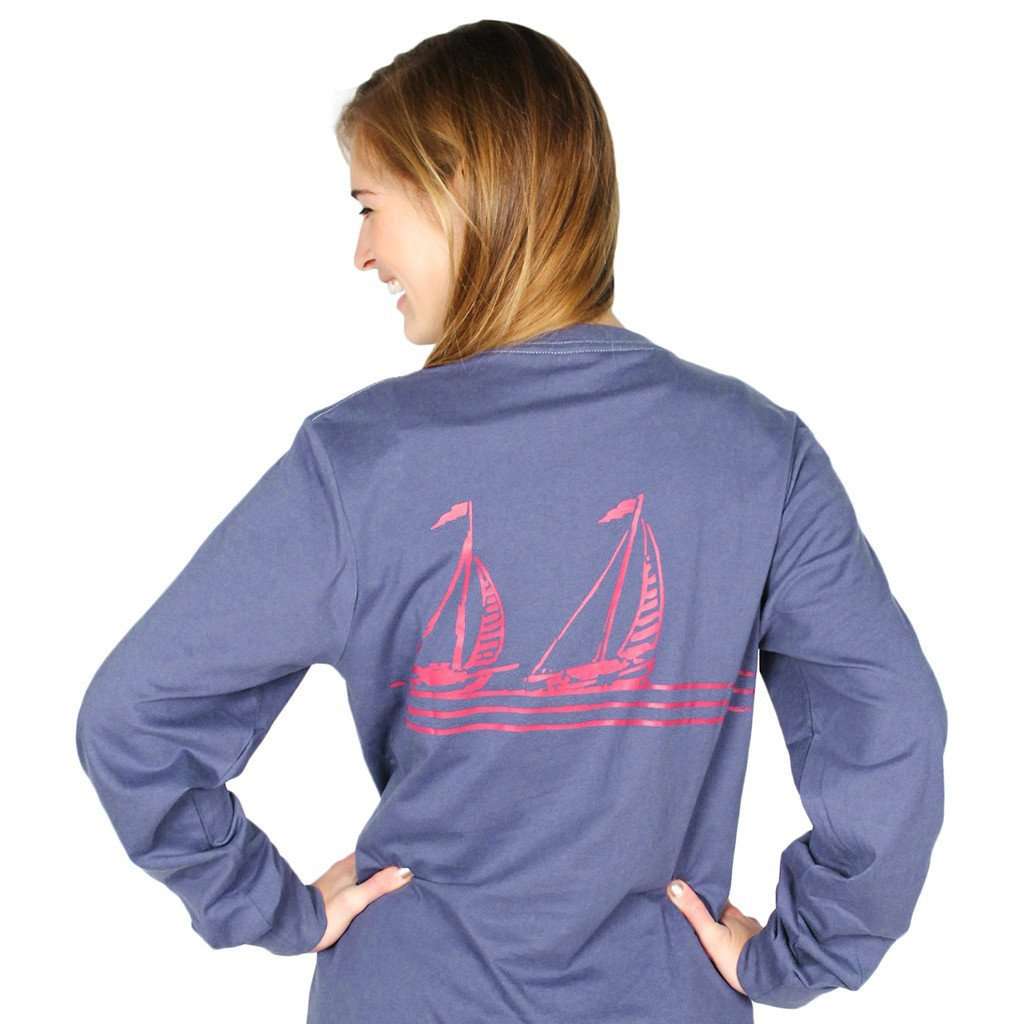 Long Sleeve Sailing Lines Pocket Tee Shirt in Navy by Krass & Co. - Country Club Prep