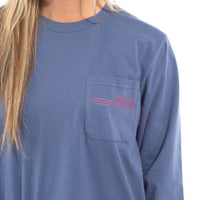 Long Sleeve Sailing Lines Pocket Tee Shirt in Navy by Krass & Co. - Country Club Prep