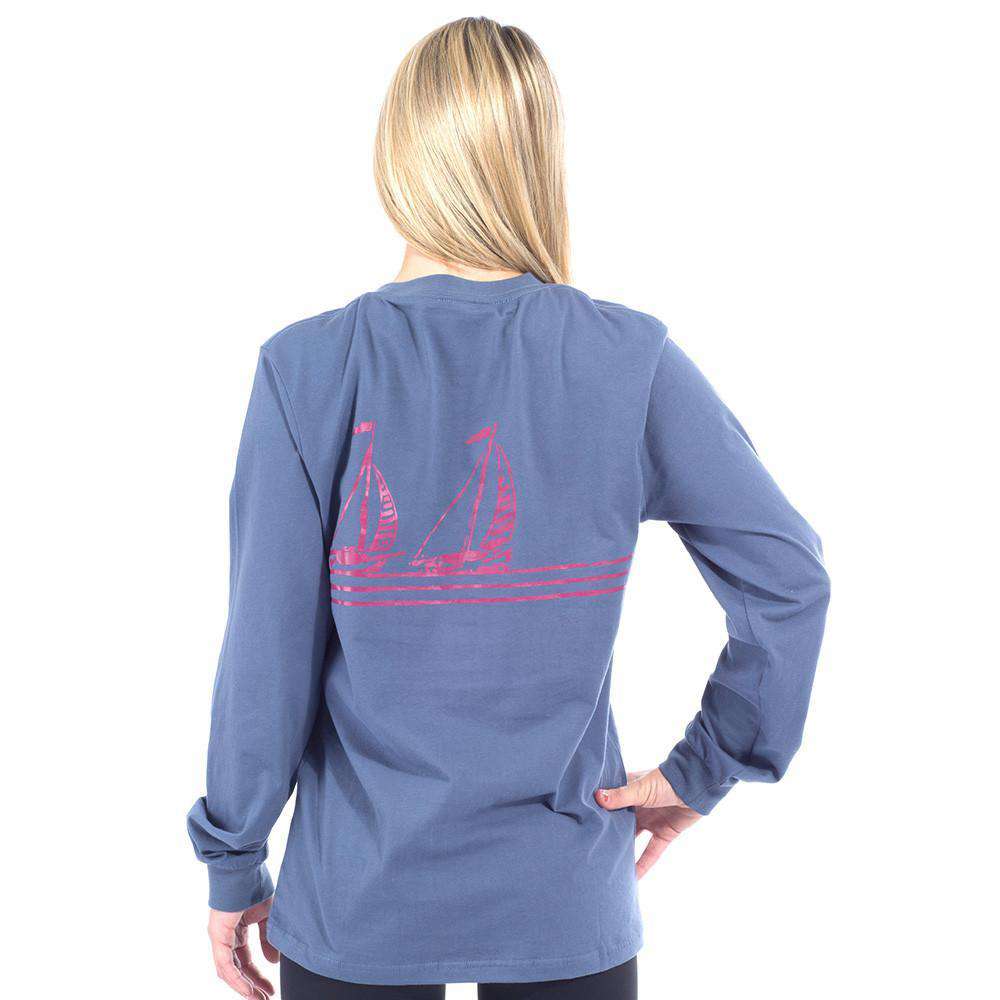 Long Sleeve Sailing Lines Pocket Tee Shirt in Navy by Krass & Co. - Country Club Prep