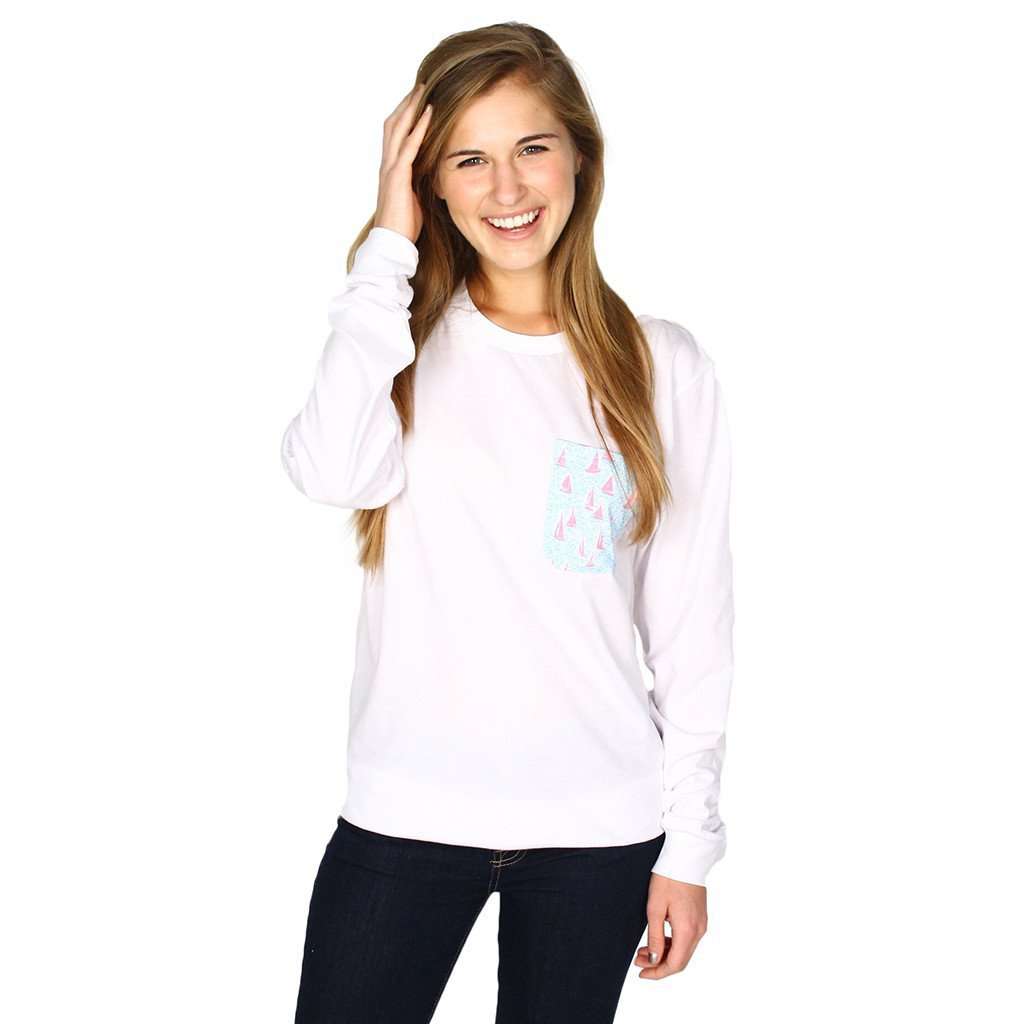 Long Sleeve Sailor's Delight Pocket Tee Shirt in White by Krass & Co. - Country Club Prep