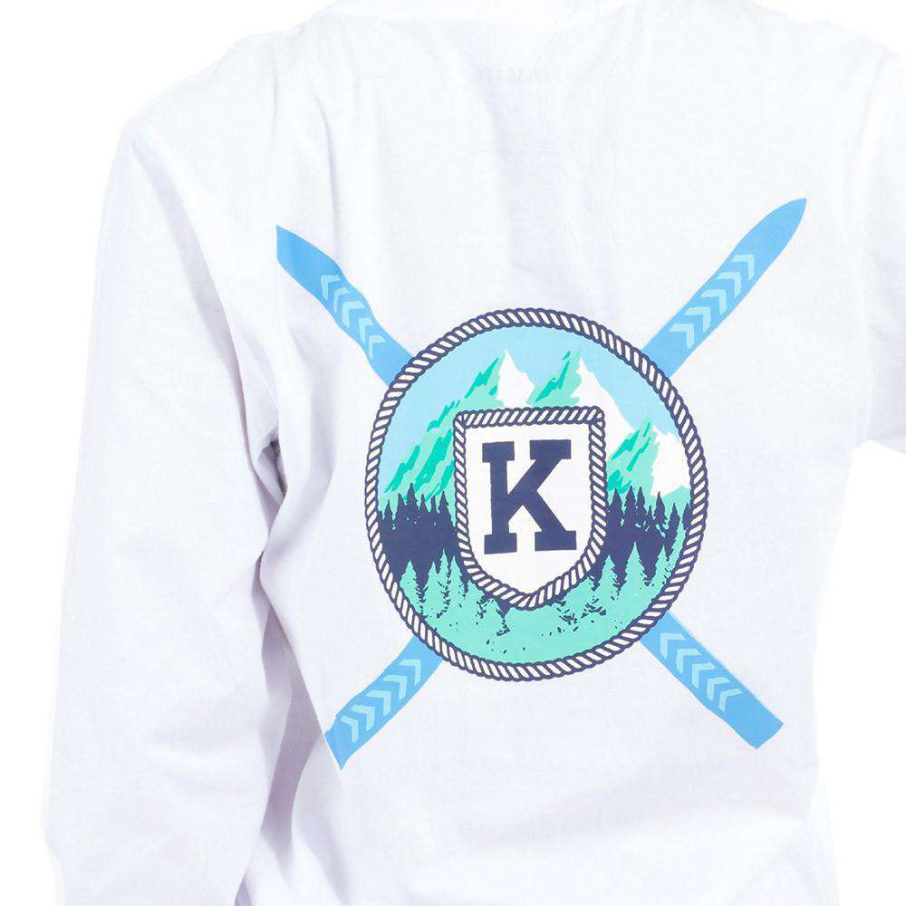 Long Sleeve Ski Mountain Pocket Tee Shirt in White by Krass & Co. - Country Club Prep