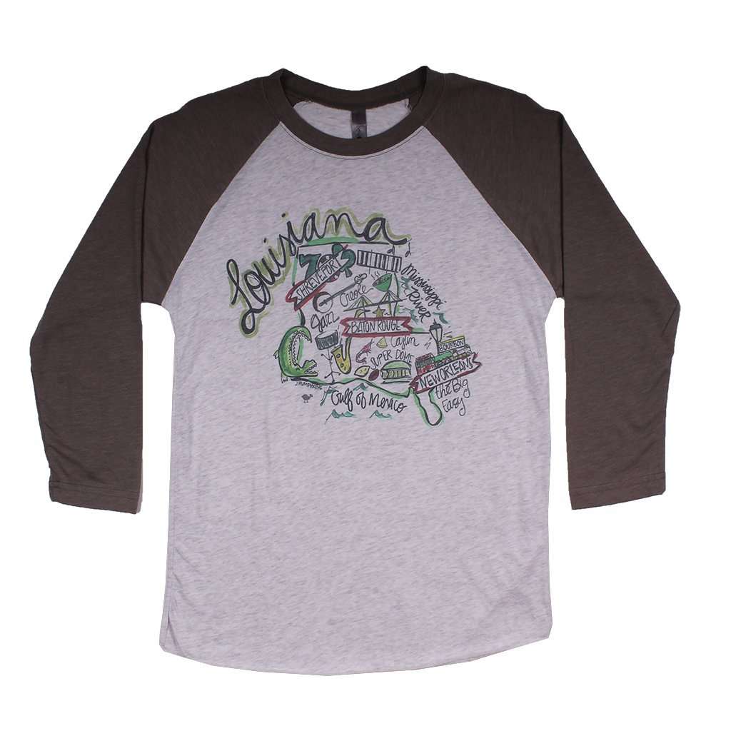 Louisiana Roadmap Raglan Tee Shirt in Gray by Southern Roots - Country Club Prep