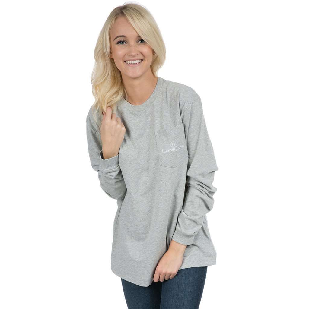 Louisiana State University Helmet Long Sleeve Tee in Heather Grey by Lauren James - Country Club Prep