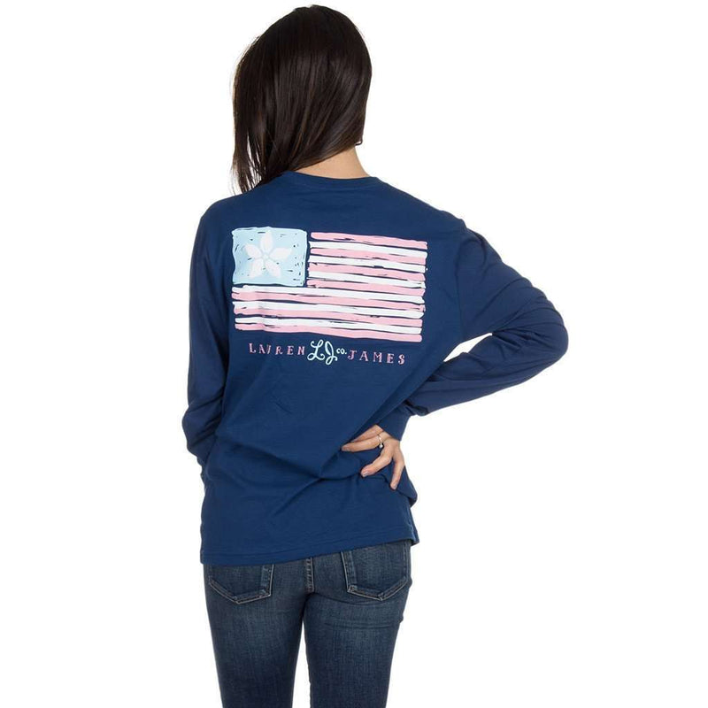 Lauren James Magnolia Flag Long Sleeve Tee in Estate Blue – Country ...