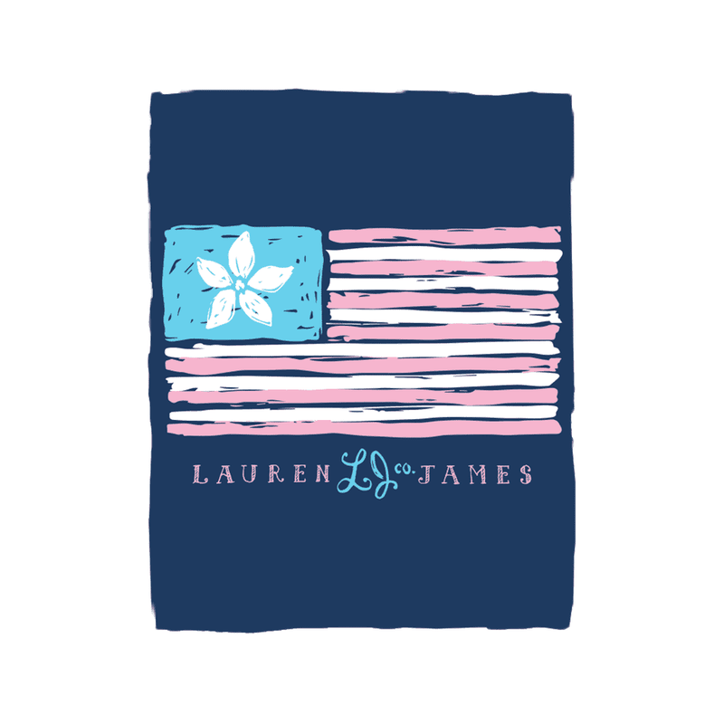 Magnolia Flag Long Sleeve Tee in Estate Blue by Lauren James - Country Club Prep