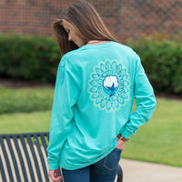 Mandala Logo Long Sleeve Tee Shirt in Turquoise by The Southern Shirt Co. - Country Club Prep